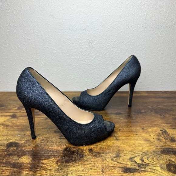 LK Bennett Sledge Black Glitter Leather Platform Heels Womens 8 (38) - Picture 1 of 10